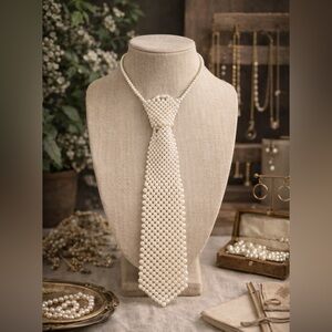 Vintage Faux Pearl Tie Necklace Statement Pearl Necklace Retro Feminine